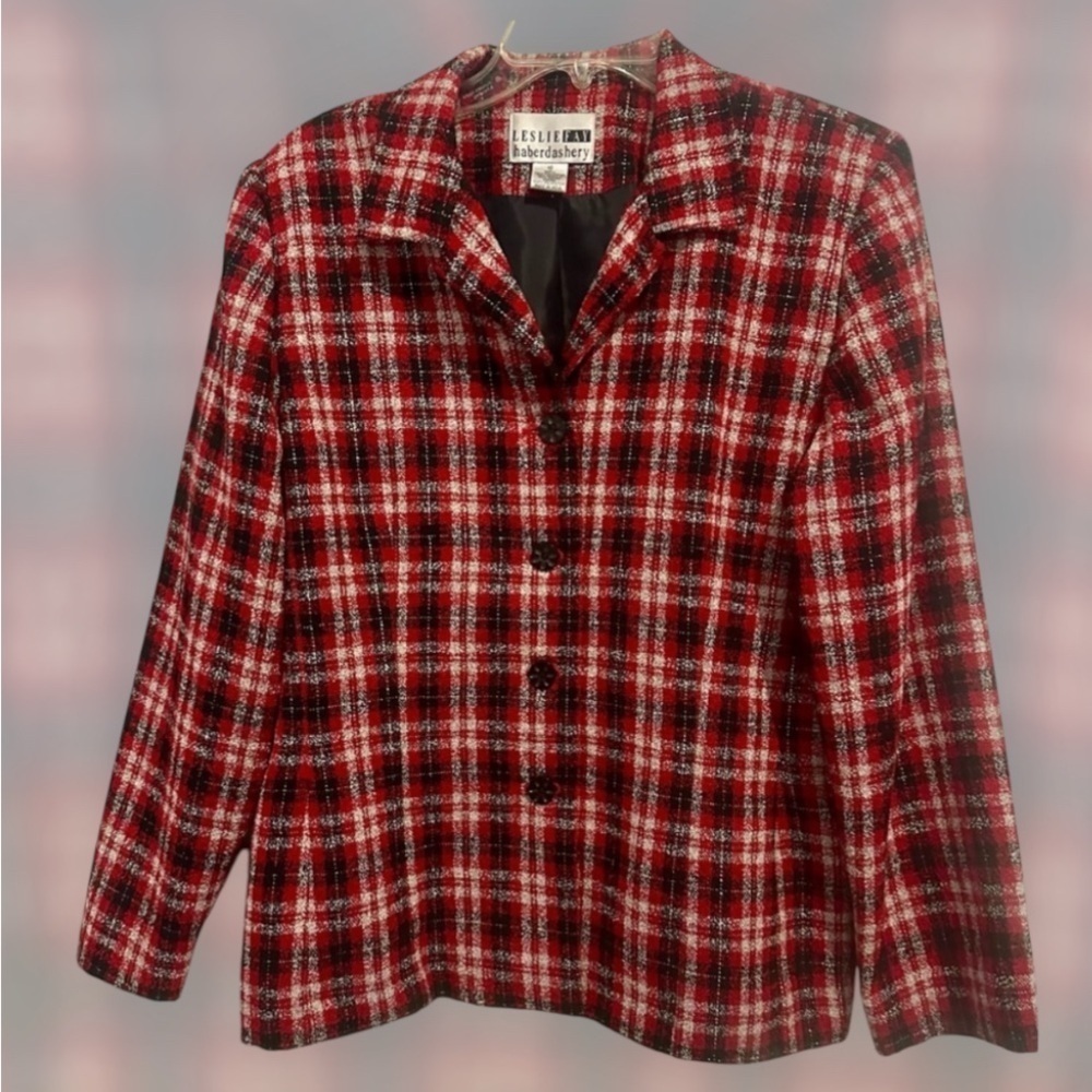 Leslie Fay Red Tweed Button Down Suit Jacket